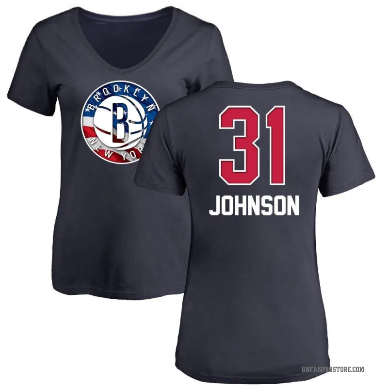 Chaney Johnson Women's Navy Brooklyn Nets Name and Number Banner Wave V-Neck T-Shirt