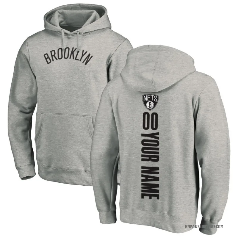 Custom Men's Brooklyn Nets Branded Ash Backer Pullover Hoodie
