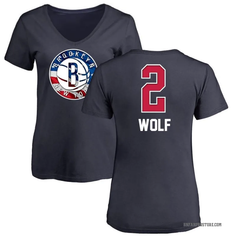 Danny Wolf Women's Navy Brooklyn Nets Name and Number Banner Wave V-Neck T-Shirt