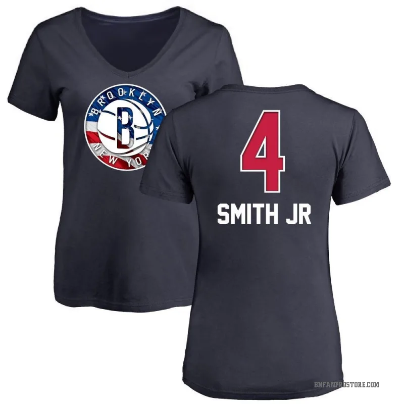 Dennis Smith Jr. Women's Navy Brooklyn Nets Name and Number Banner Wave V-Neck T-Shirt