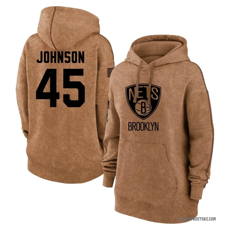 Keon Johnson Women's Brown Brooklyn Nets 2023 Salute to Service Pullover Hoodie