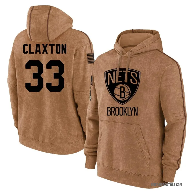 Nic Claxton Men's Brown Brooklyn Nets 2023 Salute to Service Club Pullover Hoodie