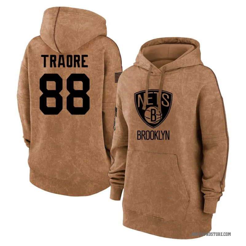 Nolan Traore Women's Brown Brooklyn Nets 2023 Salute to Service Pullover Hoodie