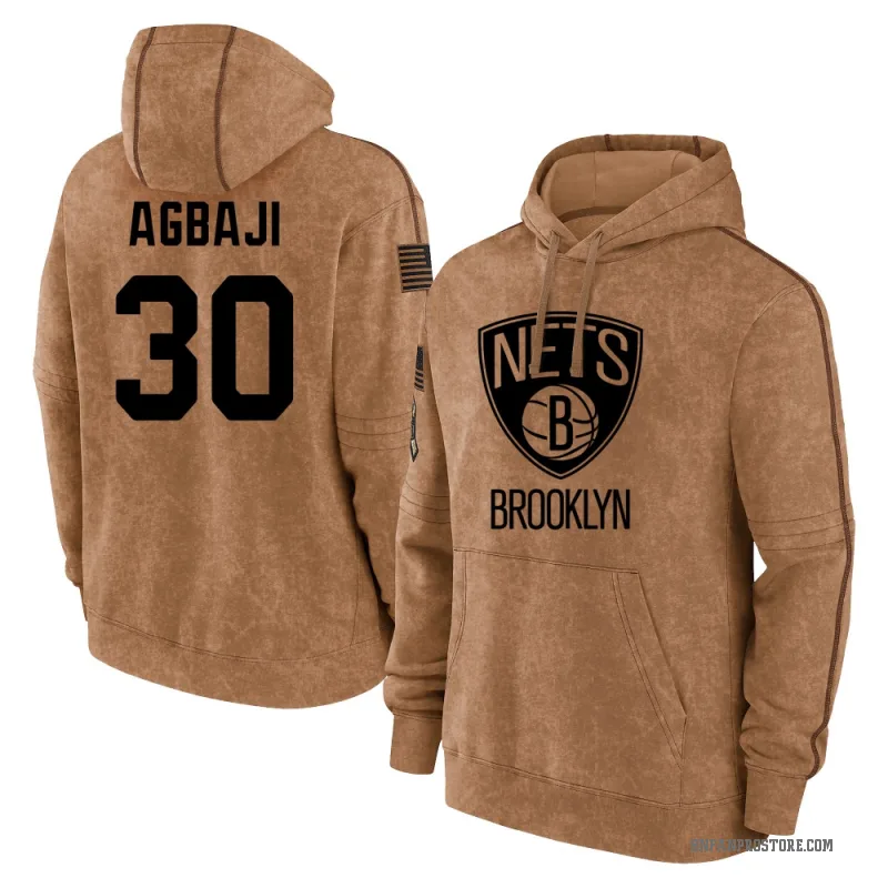 Ochai Agbaji Men's Brown Brooklyn Nets 2023 Salute to Service Club Pullover Hoodie